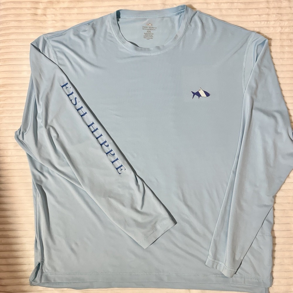 Fish Hippie Co. men's long-sleeve performance sun shirt lt blue Sz XXL UPF